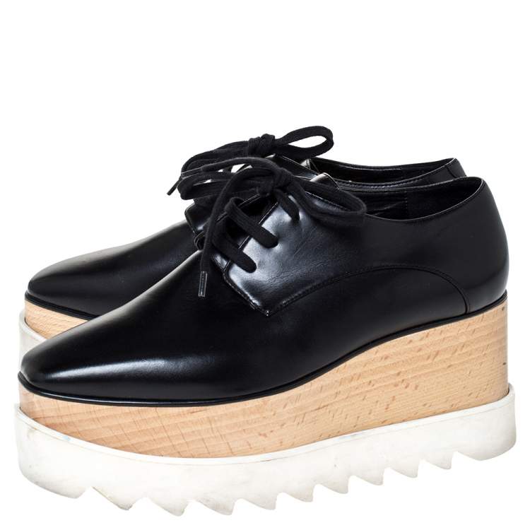 Pre Owned Stella McCartney Black Faux Leather Elyse Platform Derby Sneakers Size 36
