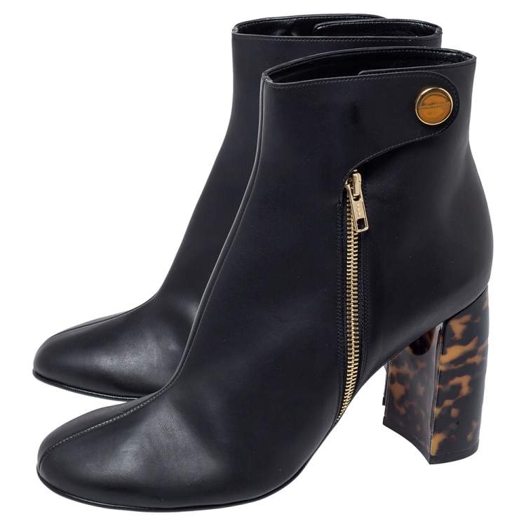 Pre Owned Stella McCartney Black Faux Leather Block Heel Ankle Booties Size 41