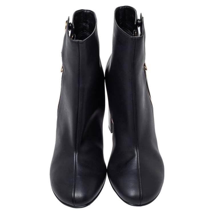 Pre Owned Stella McCartney Black Faux Leather Block Heel Ankle Booties Size 41