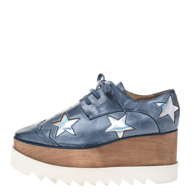 Stella McCartney Blue Faded Effect Faux Leather Elyse Star Platform Derby  Size 37 Stella McCartney