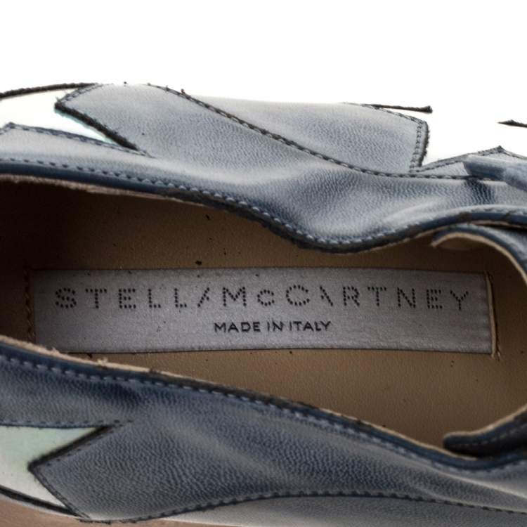 Pre Owned Stella McCartney Blue Faded Effect Faux Leather Elyse Star Platform Derby Size 37