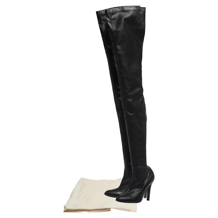Pre Owned Stella McCartney Black Faux Leather Over the Knee Boots Size 38