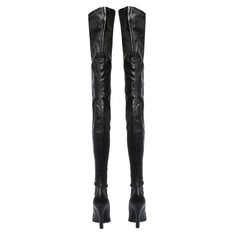 Pre Owned Stella McCartney Black Faux Leather Over the Knee Boots Size 38