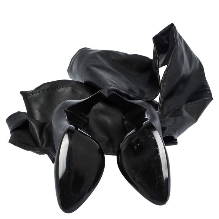 Pre Owned Stella McCartney Black Faux Leather Over the Knee Boots Size 38