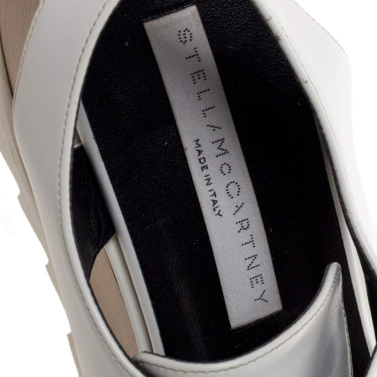 Pre Owned Stella McCartney White Faux Leather Elyse Cut Out Platform Sneakers Size 38.5