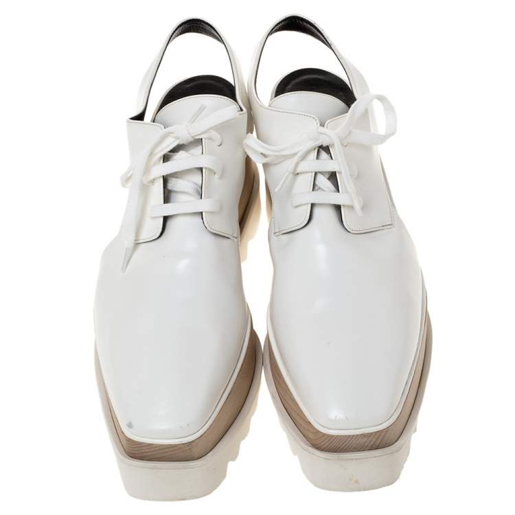 Pre Owned Stella McCartney White Faux Leather Elyse Cut Out Platform Sneakers Size 38.5