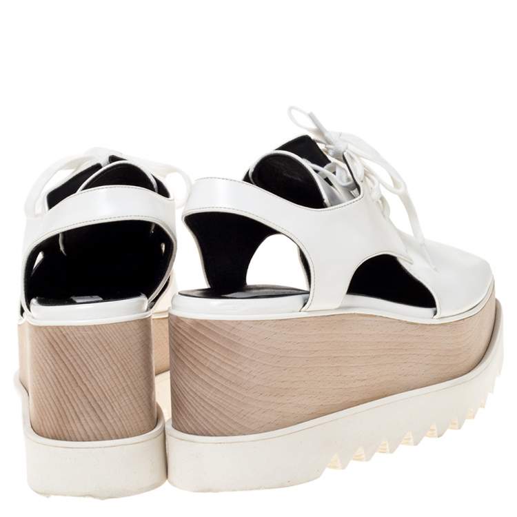 Pre Owned Stella McCartney White Faux Leather Elyse Cut Out Platform Sneakers Size 38.5