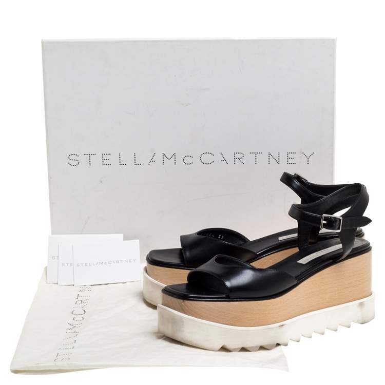 Pre Owned Stella McCartney Black Faux Leather Creeper Platform Ankle Strap Sandals Size 39
