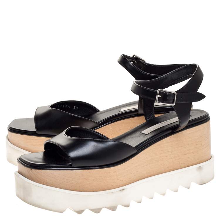 Pre Owned Stella McCartney Black Faux Leather Creeper Platform Ankle Strap Sandals Size 39