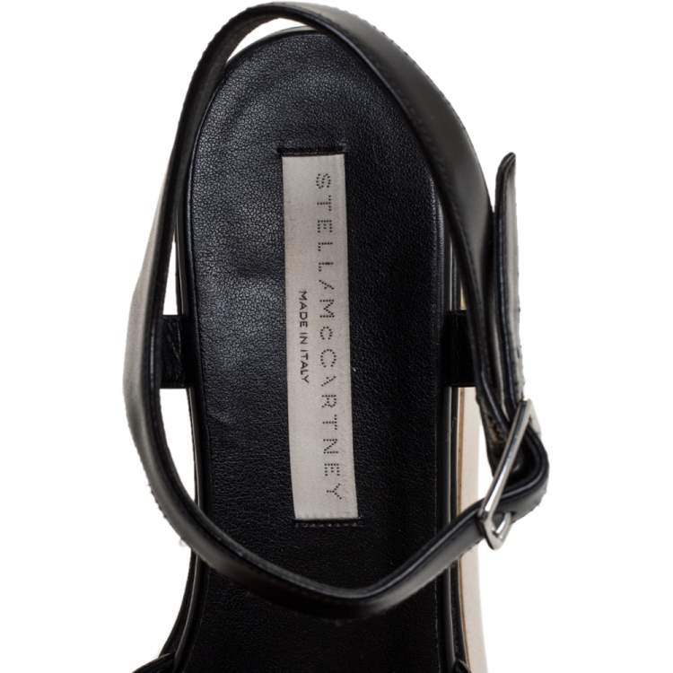 Pre Owned Stella McCartney Black Faux Leather Creeper Platform Ankle Strap Sandals Size 39