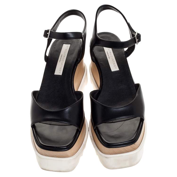 Pre Owned Stella McCartney Black Faux Leather Creeper Platform Ankle Strap Sandals Size 39