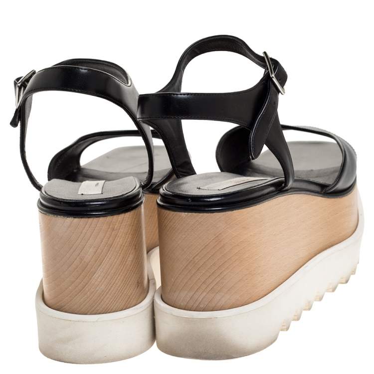 Pre Owned Stella McCartney Black Faux Leather Creeper Platform Ankle Strap Sandals Size 39