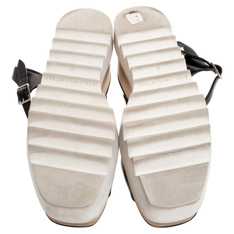 Pre Owned Stella McCartney Black Faux Leather Creeper Platform Ankle Strap Sandals Size 39