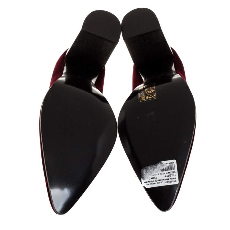 Pre Owned Stella McCartney Maroon Velvet V Neck Pointed Toe Pumps Size 37