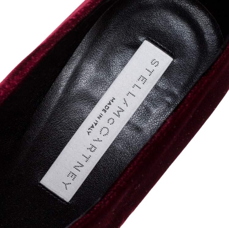 Pre Owned Stella McCartney Maroon Velvet V Neck Pointed Toe Pumps Size 37