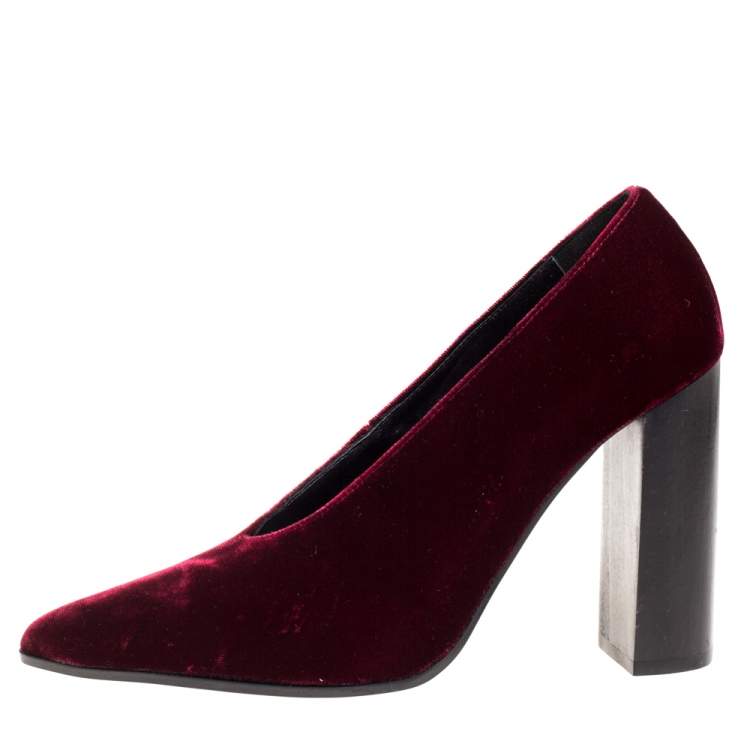 Pre Owned Stella McCartney Maroon Velvet V Neck Pointed Toe Pumps Size 37