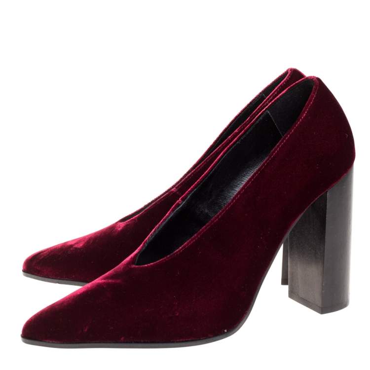 Pre Owned Stella McCartney Maroon Velvet V Neck Pointed Toe Pumps Size 37