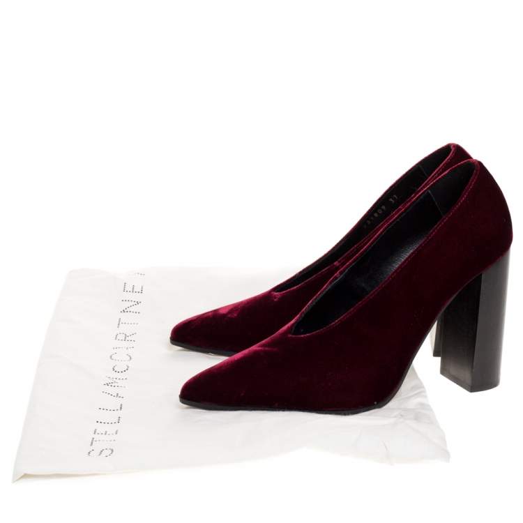 Pre Owned Stella McCartney Maroon Velvet V Neck Pointed Toe Pumps Size 37