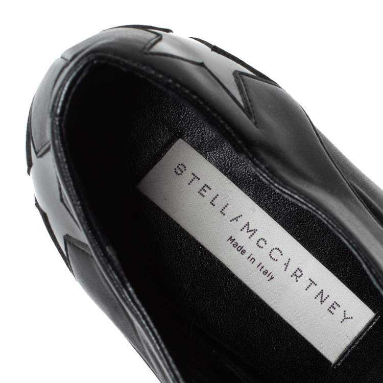Pre Owned Stella McCartney Black Faux Leather Elyse Star Platform Lace Up Booties Size 37