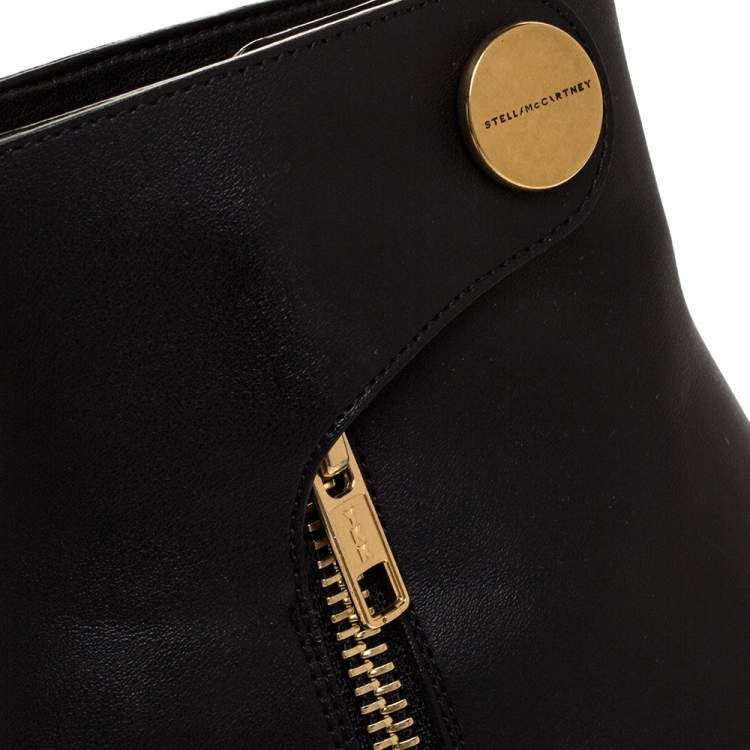 Pre Owned Stella McCartney Black Faux Leather Tortoise Block Heel "Percy" Ankle Booties Size 37.5