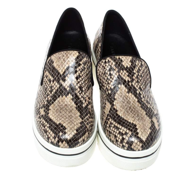 Pre Owned Stella McCartney Brown Faux Python Platform Slip On Sneakers Size 37