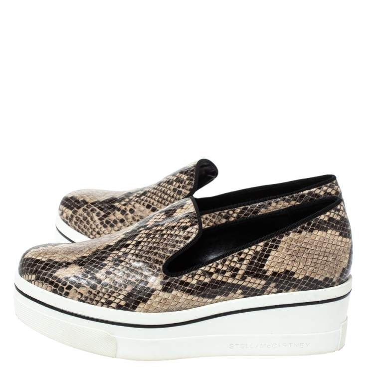 Pre Owned Stella McCartney Brown Faux Python Platform Slip On Sneakers Size 37