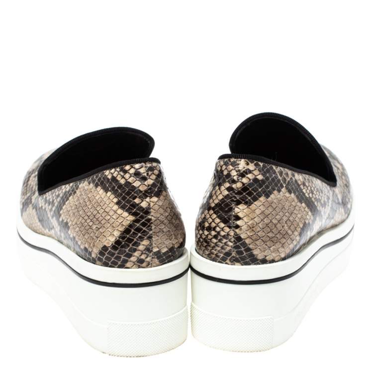 Pre Owned Stella McCartney Brown Faux Python Platform Slip On Sneakers Size 37