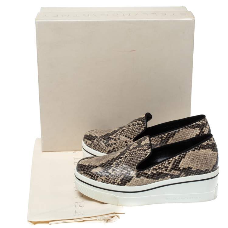 Pre Owned Stella McCartney Brown Faux Python Platform Slip On Sneakers Size 37