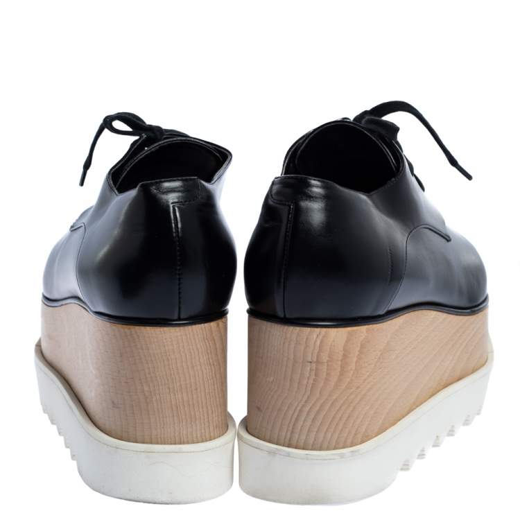 Pre Owned Stella McCartney Black Faux Leather Elyse Platform Derby Sneakers Size 38.5