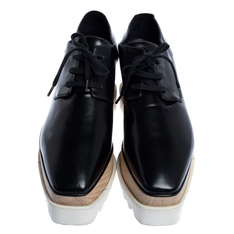 Pre Owned Stella McCartney Black Faux Leather Elyse Platform Derby Sneakers Size 38.5