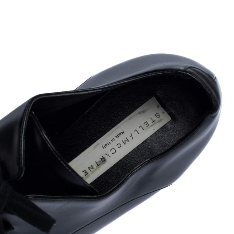 Pre Owned Stella McCartney Black Faux Leather Elyse Platform Derby Sneakers Size 38.5