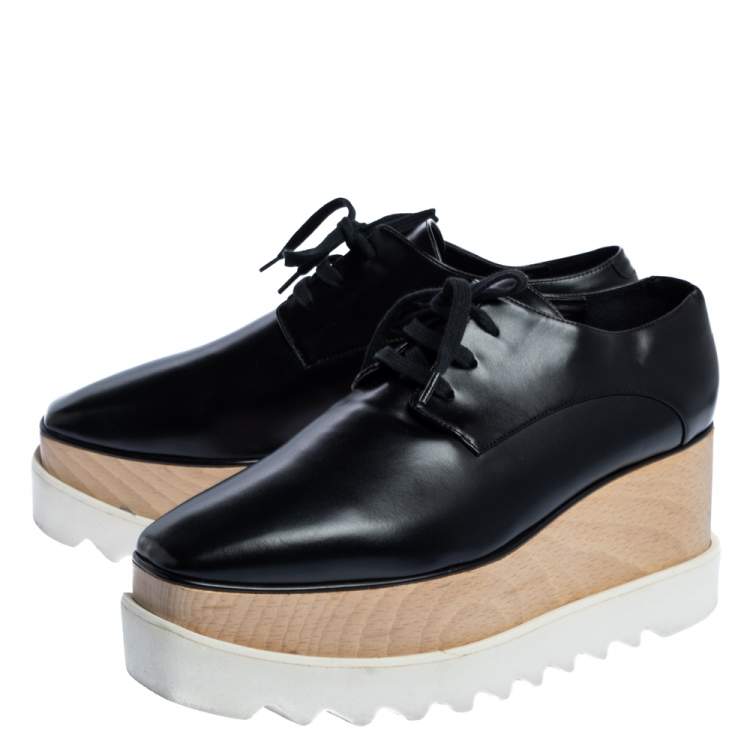 Pre Owned Stella McCartney Black Faux Leather Elyse Platform Derby Sneakers Size 38.5