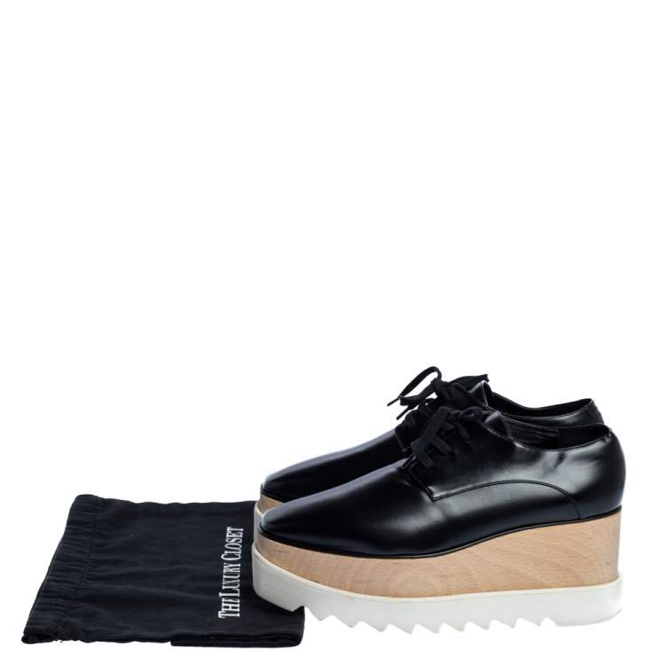 Pre Owned Stella McCartney Black Faux Leather Elyse Platform Derby Sneakers Size 38.5