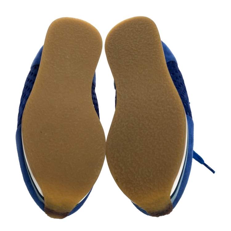 Pre Owned Stella McCartney Blue Faux Suede and Perforated Mesh Lace Up Sneakers Size 38