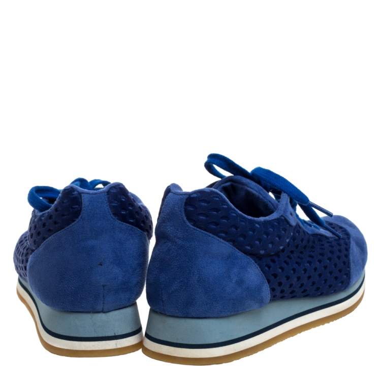 Pre Owned Stella McCartney Blue Faux Suede and Perforated Mesh Lace Up Sneakers Size 38