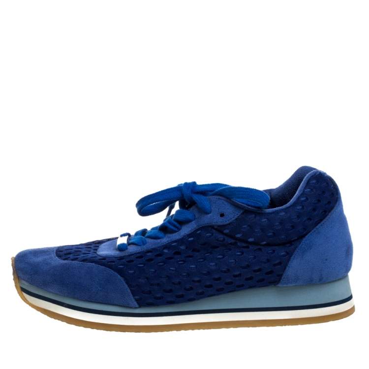 Pre Owned Stella McCartney Blue Faux Suede and Perforated Mesh Lace Up Sneakers Size 38