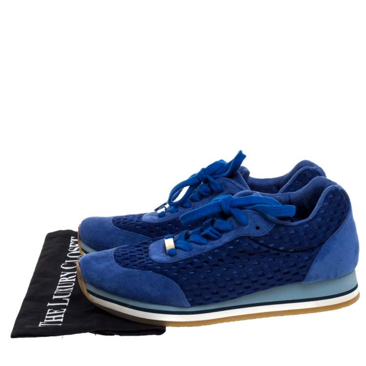 Pre Owned Stella McCartney Blue Faux Suede and Perforated Mesh Lace Up Sneakers Size 38