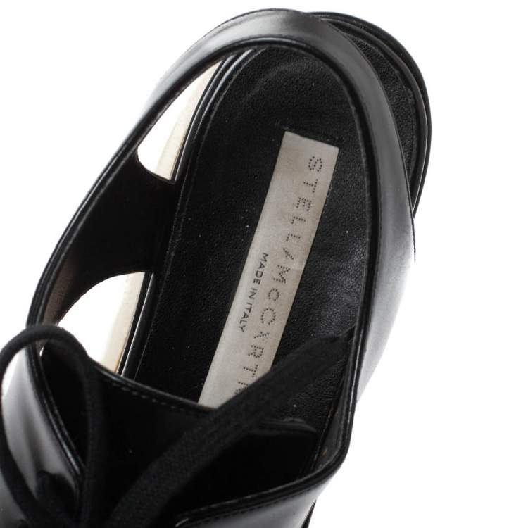 Pre Owned Stella McCartney Black Faux Leather Elyse Cutout Platform Derby Size 35.5