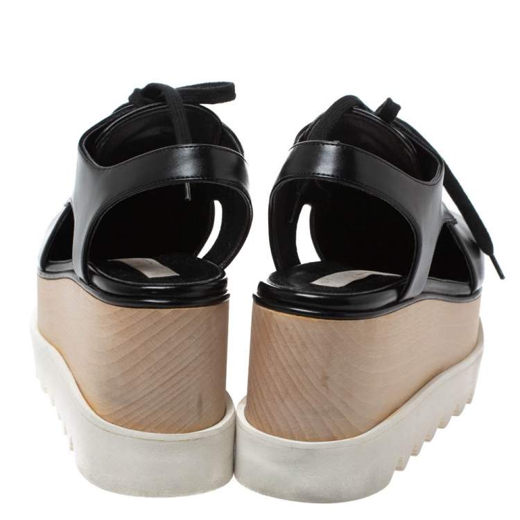 Pre Owned Stella McCartney Black Faux Leather Elyse Cutout Platform Derby Size 35.5