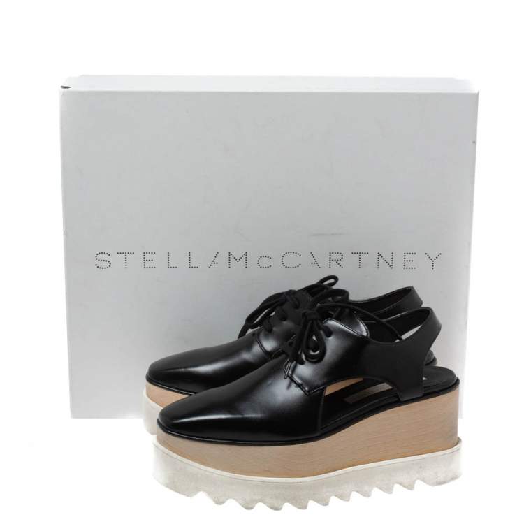 Pre Owned Stella McCartney Black Faux Leather Elyse Cutout Platform Derby Size 35.5
