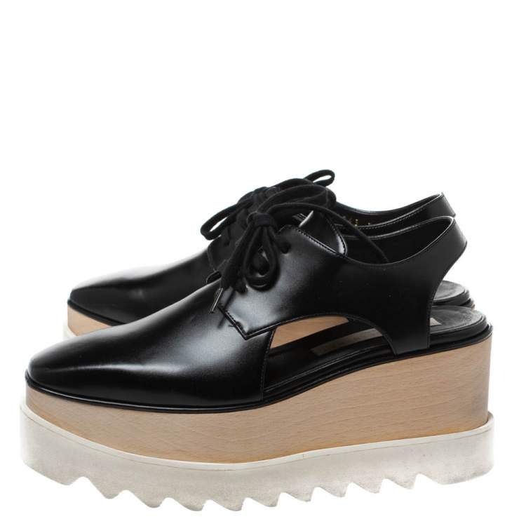Pre Owned Stella McCartney Black Faux Leather Elyse Cutout Platform Derby Size 35.5