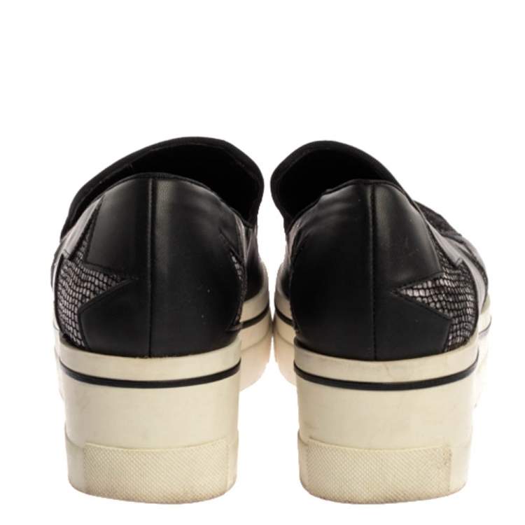 Pre Owned Stella McCartney Black Faux Leather and Multicolor Faux Snake Print  Binx Star Platform Slip On Sneakers Size 38