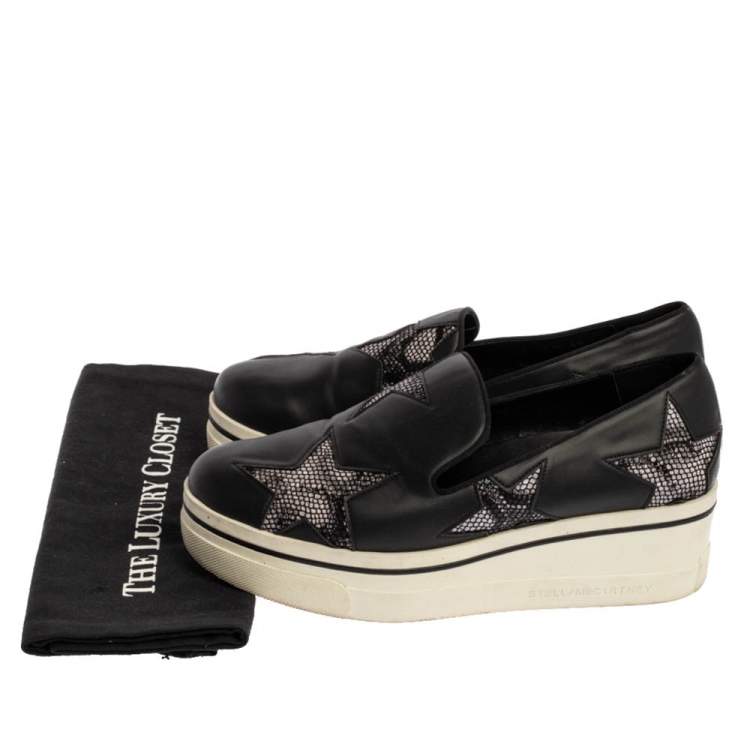 Pre Owned Stella McCartney Black Faux Leather and Multicolor Faux Snake Print  Binx Star Platform Slip On Sneakers Size 38