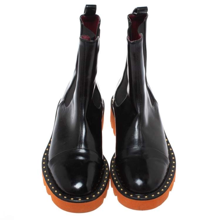 Pre Owned Stella Mccartney Black Glossy Faux Leather Odette Mid Length Boots Size 36