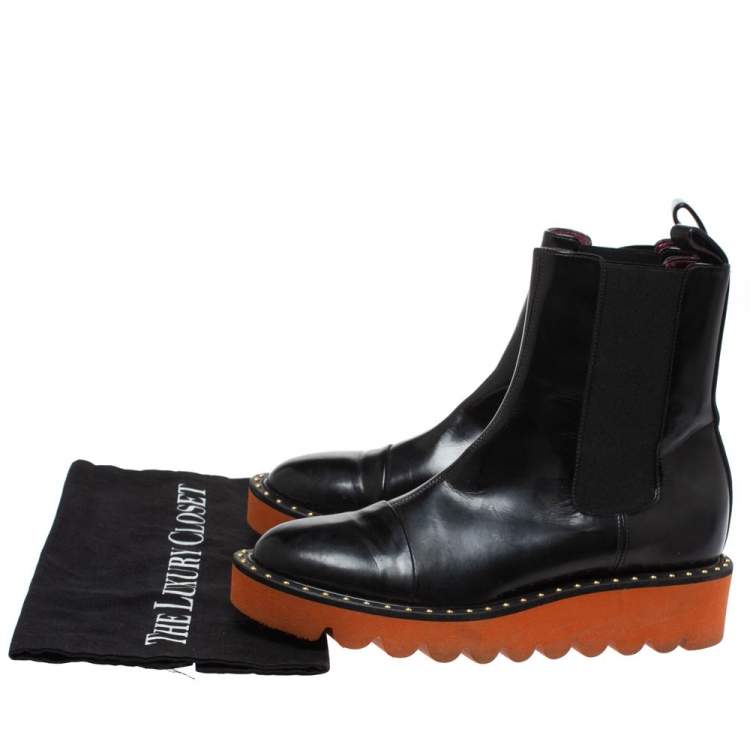 Pre Owned Stella Mccartney Black Glossy Faux Leather Odette Mid Length Boots Size 36