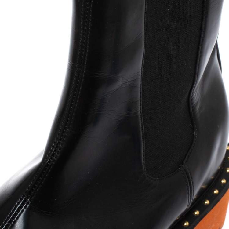 Pre Owned Stella Mccartney Black Glossy Faux Leather Odette Mid Length Boots Size 36