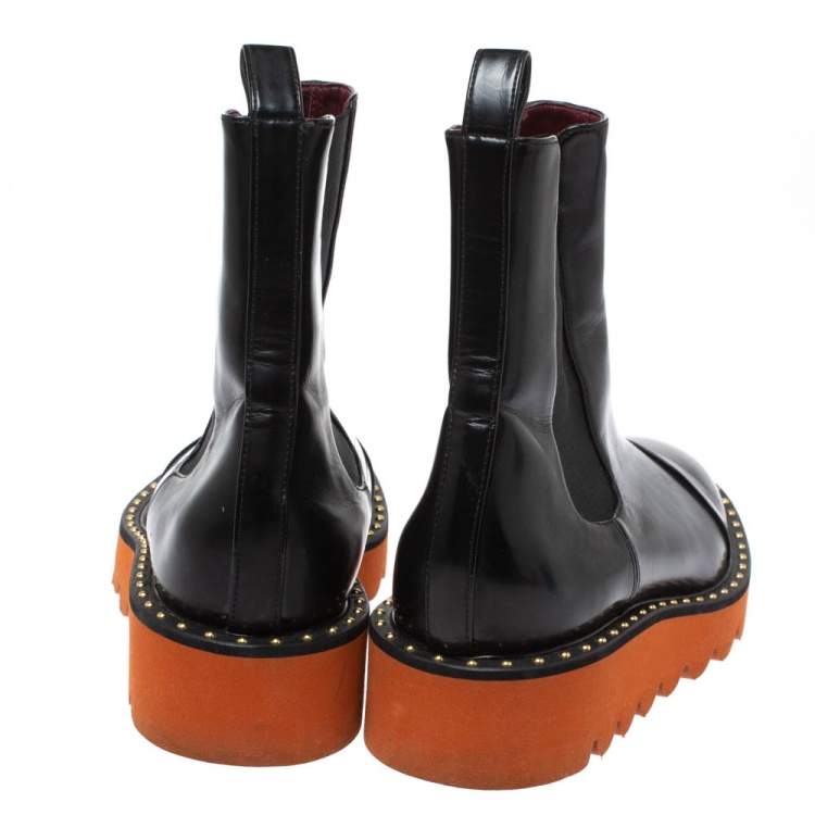 Pre Owned Stella Mccartney Black Glossy Faux Leather Odette Mid Length Boots Size 36