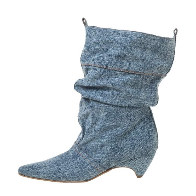 Pre Owned Stella McCartney Grey Denim Pointed Toe Mid Calf Boots Size 40