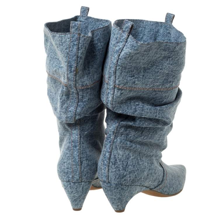 Pre Owned Stella McCartney Grey Denim Pointed Toe Mid Calf Boots Size 40