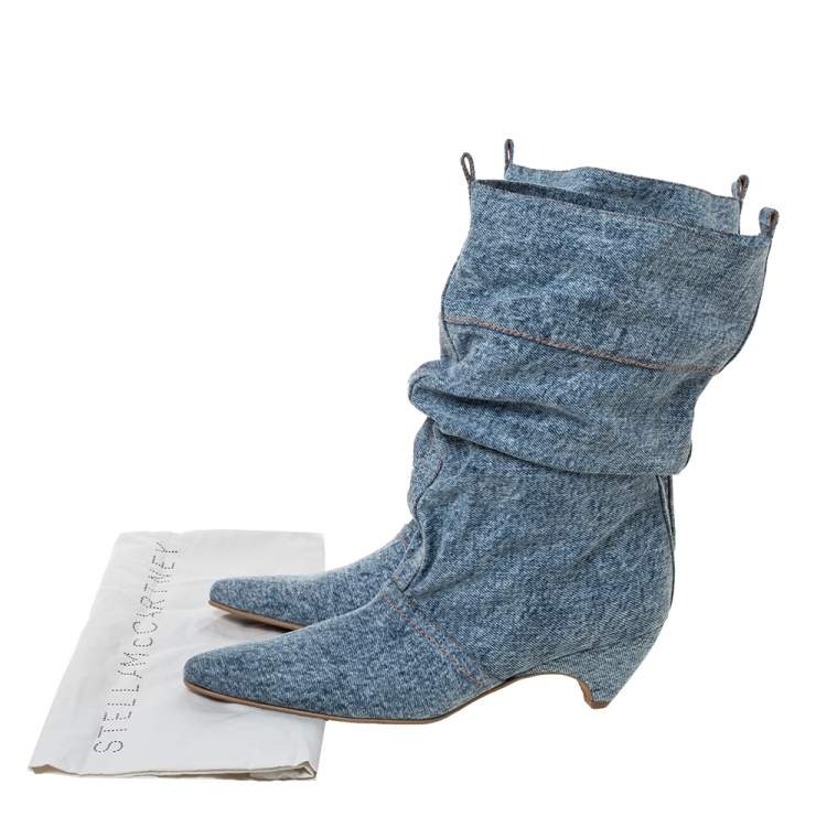 Pre Owned Stella McCartney Grey Denim Pointed Toe Mid Calf Boots Size 40